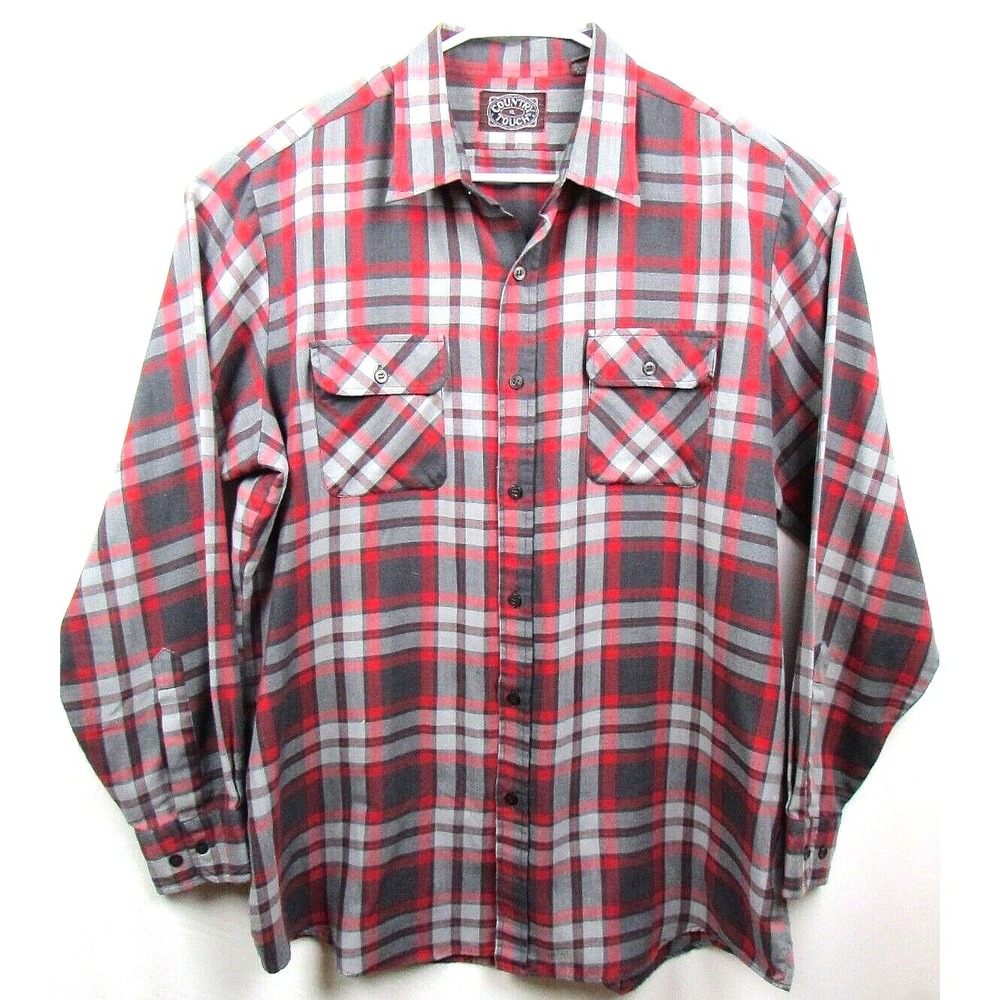 Country Touch Mens Red Gray Plaid‎ Long Sleeved Shirt Size XL